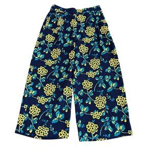 J.Crew Floral Wide Leg Pants Palazzos Cropped PullOn High Rise Blue Yellow 6 NEW